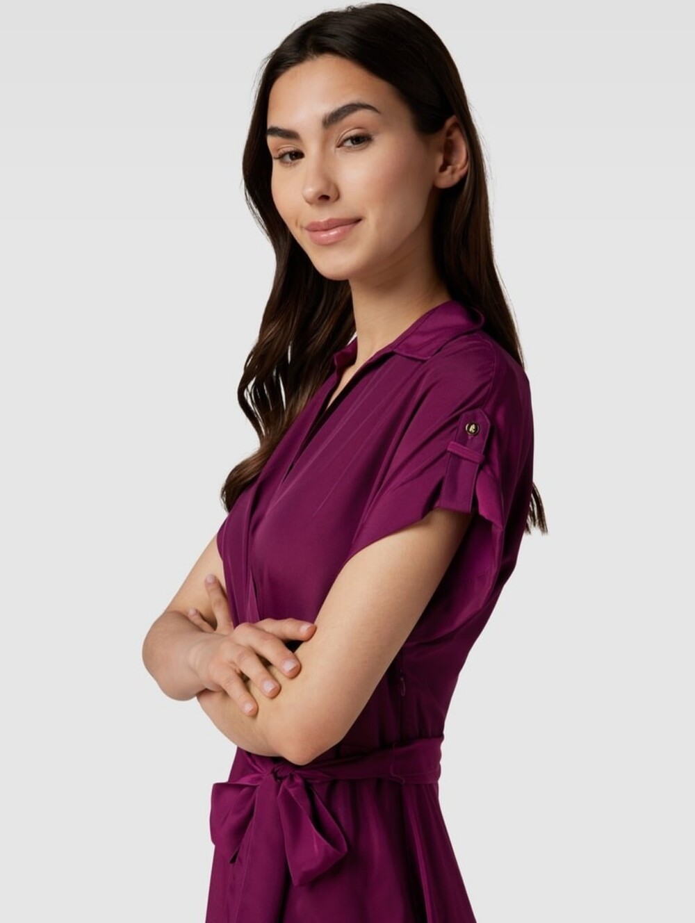 Ralph Lauren Fratillio Collared Surplice Midi Faux-Wrap Dress Magenta Sz 16 NWOT - Picture 4 of 10